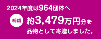 2017年度は778団体へ総額約2,185万円 累計2億3040万円分を品物として寄贈しました。