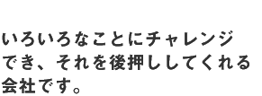 いろいろなことにチャレンジでき、それを後押ししてくれる会社です。